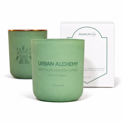 URBAN ALCHEMY CANDLE– Matte Green Glass, Fine Fragrance, Beeswax Blend