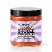 Jar of Soaplife360 Creme Brulee Body Polish on a white background
