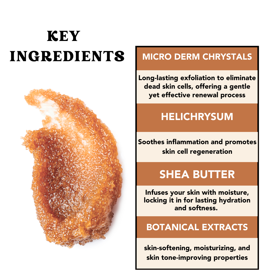 Body Polish with Sea butter, Micro derm crystals, helichrysum and botanical extracts