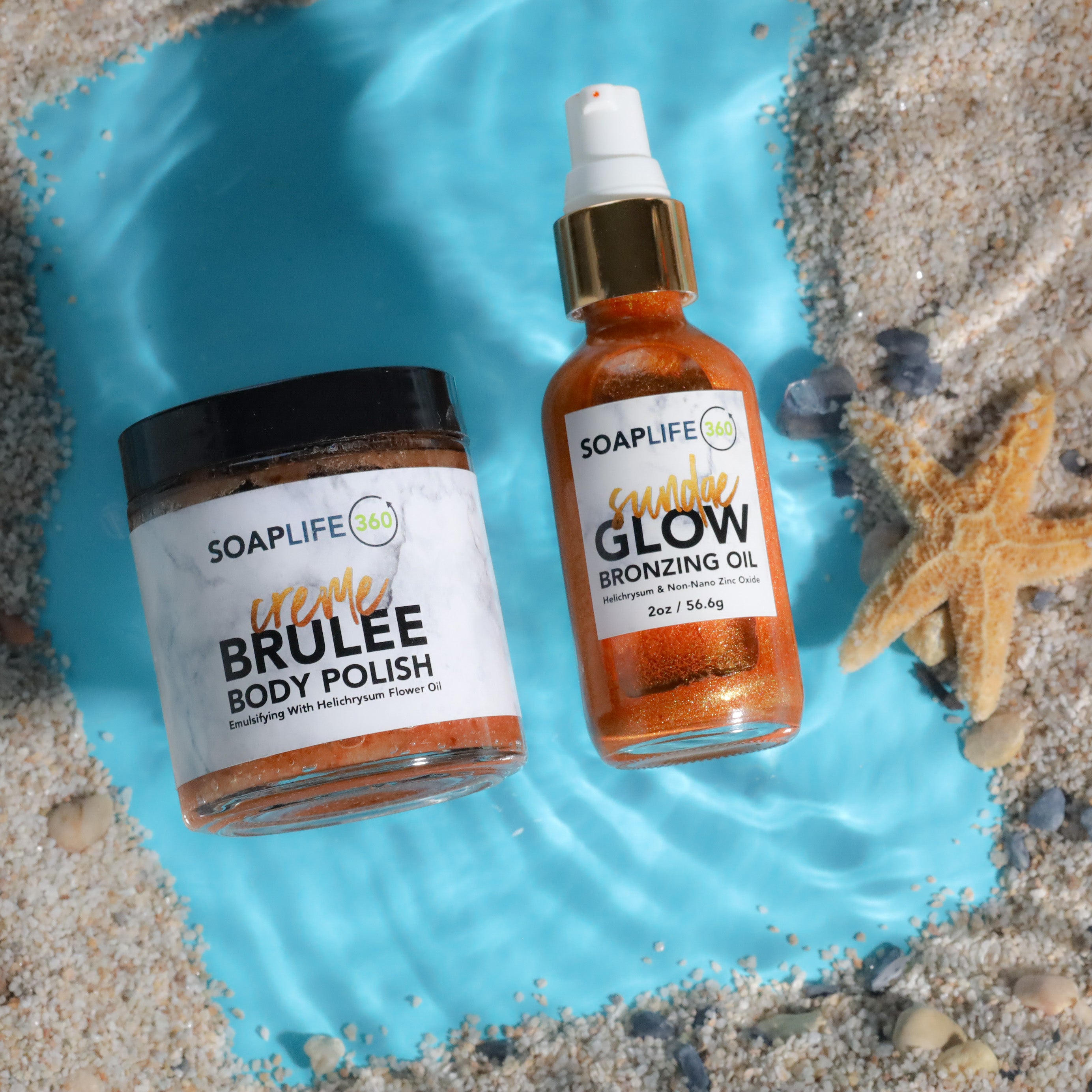 A sugar scrub and shimmery glow oil set