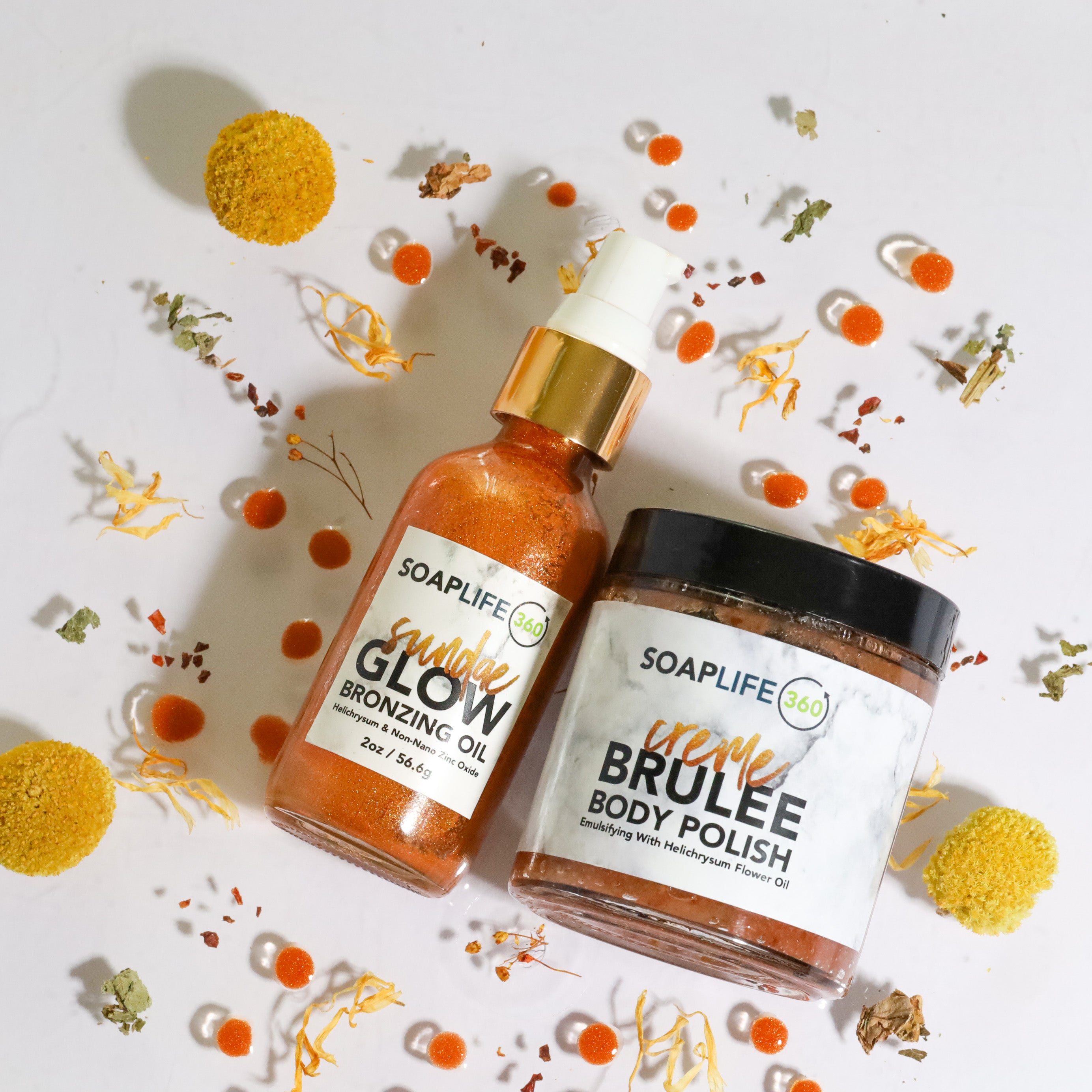 A sugar scrub and shimmery glow oil set