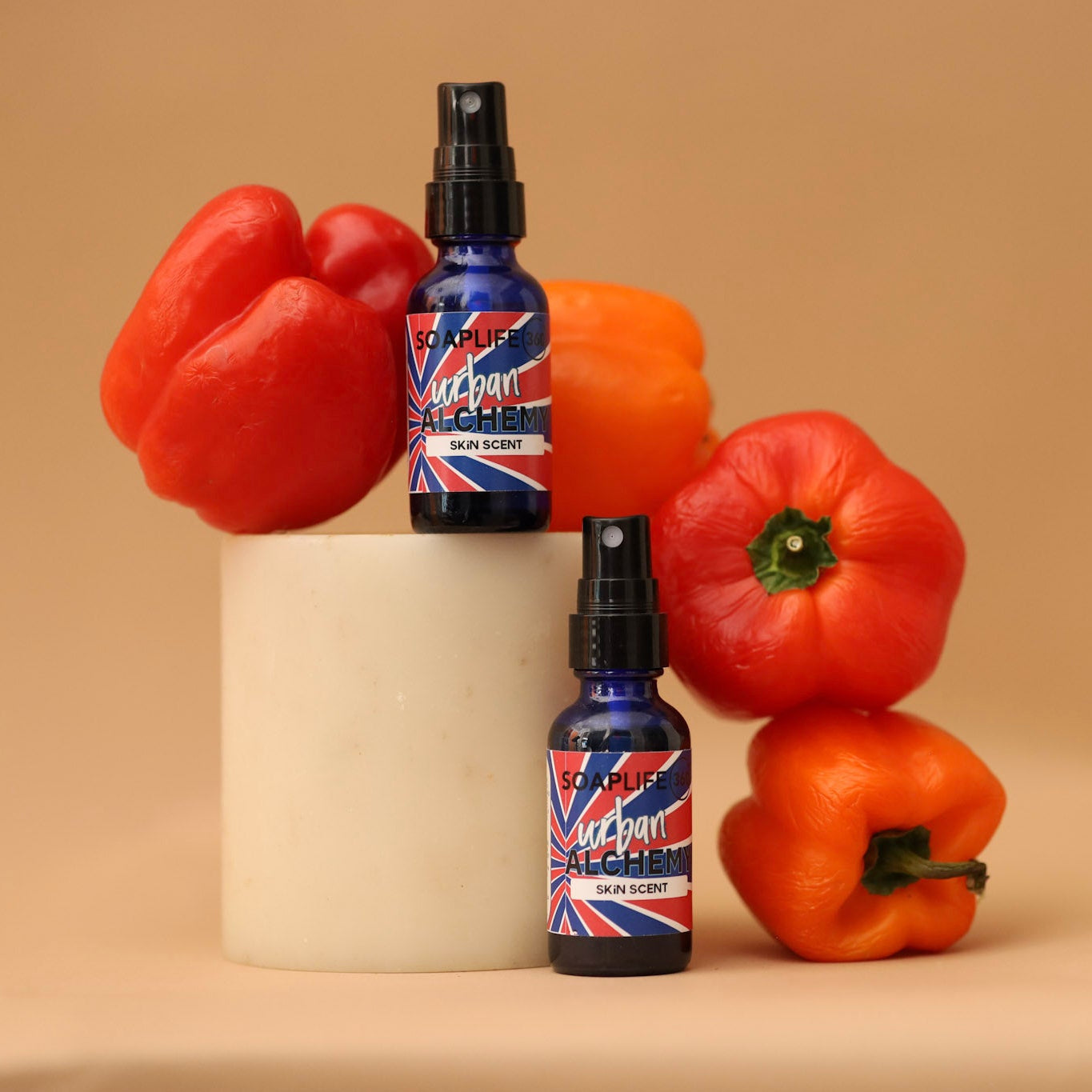 Two bottles of skin scent made with essential oils