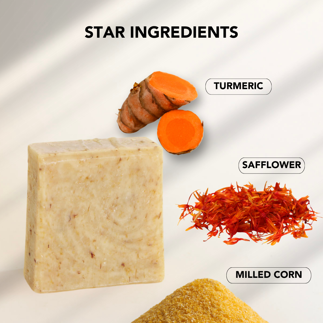 Natural body scrub bar with safflower oil and cornmeal