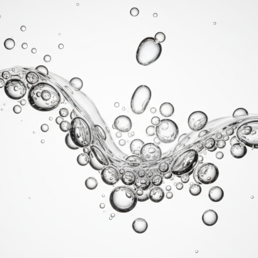 Clear color squalane oil, Bubbling like a lava lamp. Iis not contained in a jar, but free to be used as an ingredient study