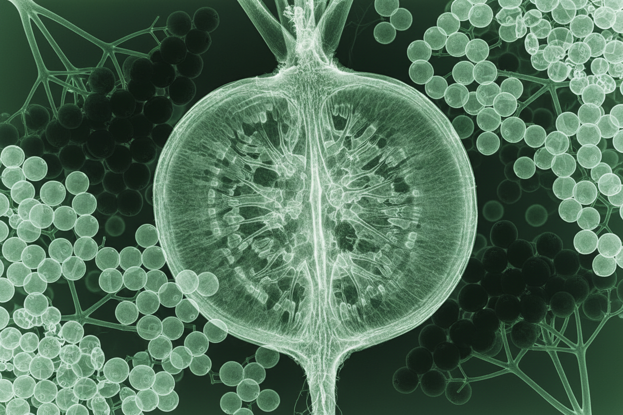 xray radish and elderberry expanded and large over the entire slide with a slight greenish tone